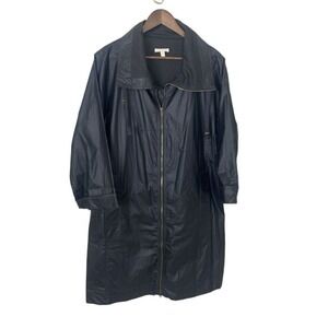 EILEEN FISHER Hooded Full Zip Jacket‎ Coat Black Organic Cotton Long Size S/M